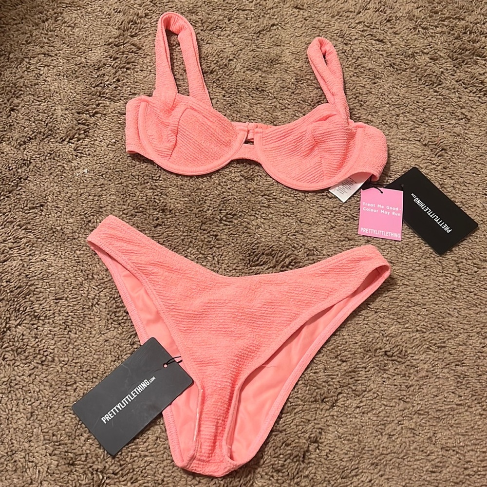 PrettyLitteThing- Pink semi- Cheeky swimsuit set- size US 0